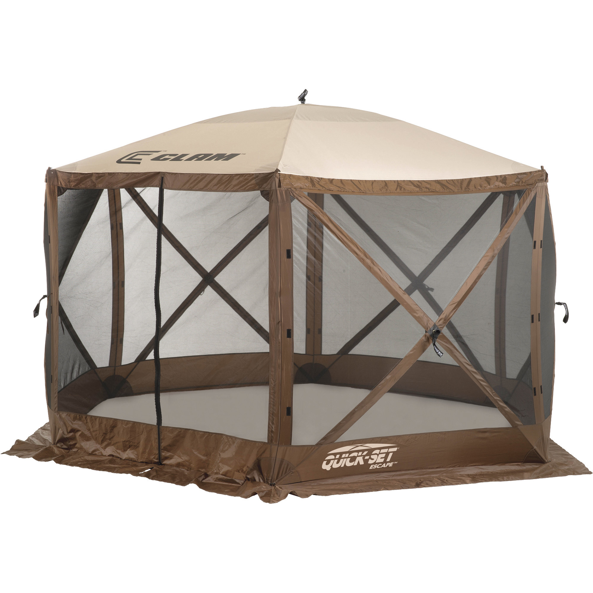 Clam Escape 6-Sided Screen Tent, Brown, 11.8ft.L x 11.8ft.W x 7.6ft.H